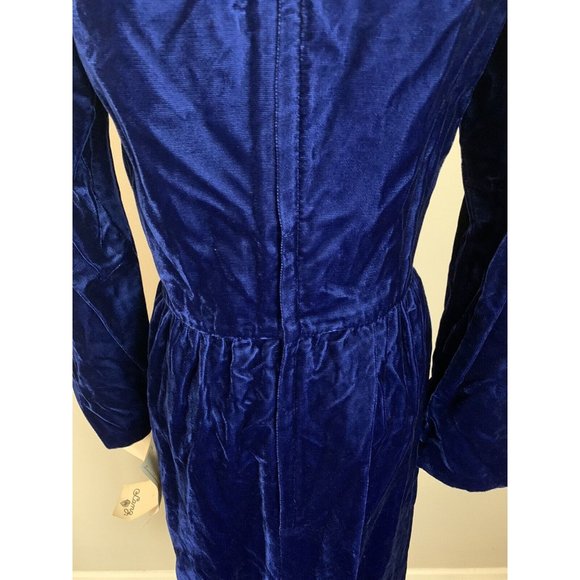 NWT Vintage 80s LANZ Blue Velvet Dress Crochet Lace Collar Modest Cottagecore - Picture 7 of 10